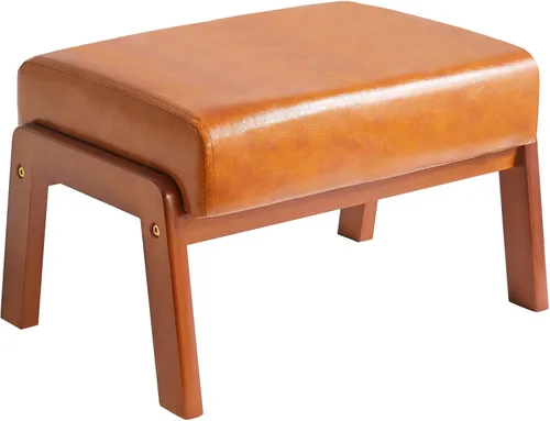 Miniatura 12 de IBUYKE Taburete otomano pequeño de 10.2" de altura, reposapiés rectangular de cuero sintético PU con asiento acolchado y patas de madera, otomano