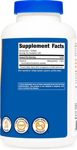 Miniatura 5 de Nutricost Vitamina E 400 UI, 240 cápsulas de cápsulas blandas (2 botellas)
