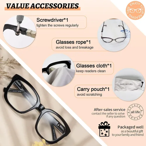 Miniatura 6 de MARE AZZURO Gafas de lectura cuadradas grandes +1.0 para mujeres de gran tamaño 1.00 1.25 1.50 1.75 2.00 2.25 2.50 2.75 3.00 3.50 4.00 5.00 6.00