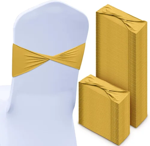 Miniatura 24 de CHENGU 100 piezas Cintas elásticas de elastano para sillas, lazos simples, bandas para sillas de boda real sin hebilla, decoraciones de cumpleaños