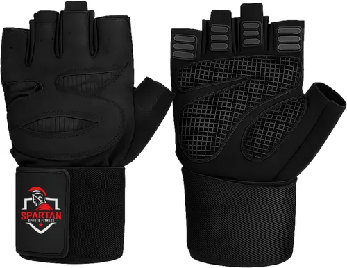 Spartan Guantes de entrenamiento de gimnasio con soporte para muñeca para hombres y mujeres, protección completa de la palma, agarre antideslizante