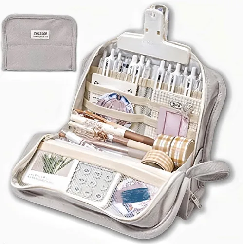 Estuche para lápices y bolígrafos de gran capacidad con 9 compartimentos, multiranura, bolsa organizadora duradera, mango de fácil agarre, Gris