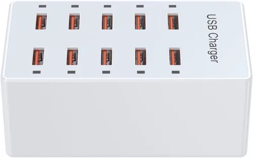 Miniatura 9 de Cargador USB de 10 puertos estación de carga para múltiples dispositivos, cargador de pared USB, tira de concentrador de alimentación, enchufe