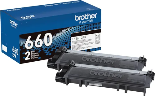 Cartucho de tóner negro de alto rendimiento genuino Brother TN660, paquete doble 2PK (TN6602PK)