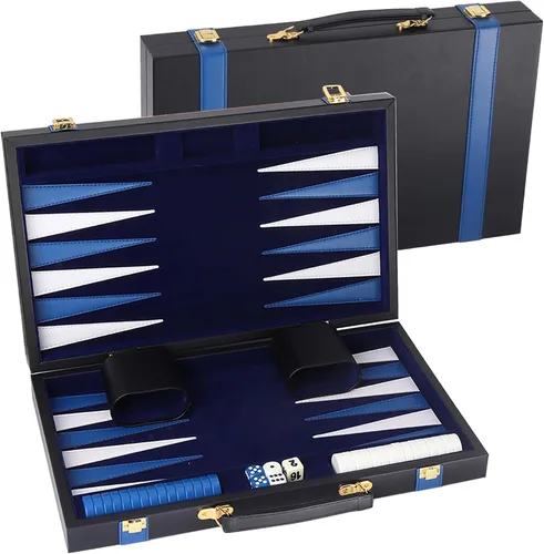 Miniatura 12 de GSE Games & Sports Expert - Juego de mesa de backgammon de piel (tamaño pequeño/mediano/grande) Premium Leather, Travel Folding Board, Classic