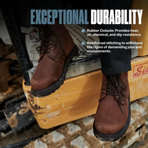 Miniatura 5 de Botas de trabajo para hombre con puntera suave, botas de cuero de 6 pulgadas para construcción, suela de goma, botas de trabajo para hombre, botas
