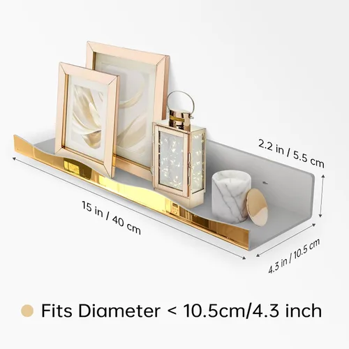 Miniatura 3 de YMVV Estante flotante montado grande de acrílico reflectante dorado de 15.7 pulgadas, estante organizador de perfumes, organizador moderno