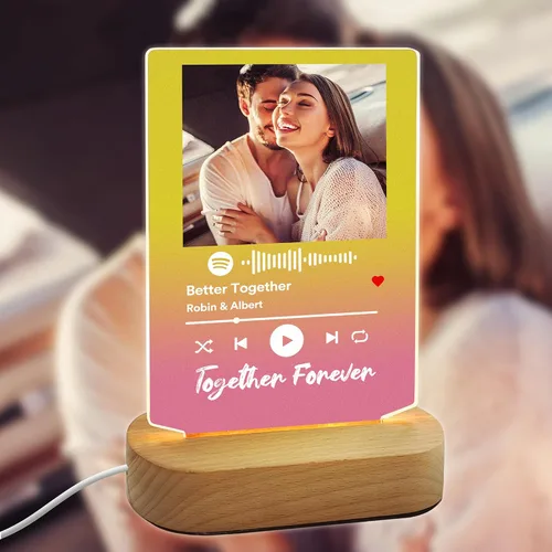 Canción acrílica personalizada con foto, regalo personalizado para novio, novia, cubierta de álbum acrílico, placa de música transparente colorida