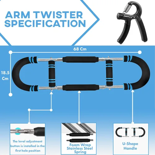 Miniatura 3 de Entrenador de brazo Twister, resistencia ajustable de 70 a 130 libras, equipo de entrenamiento de pecho y brazo con empuñaduras para hombres