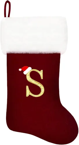 Miniatura 14 de Calcetines de Navidad bordados de 20 pulgadas con monograma, terciopelo negro con puño de felpa blanca supersuave, adornos clásicos para decoración