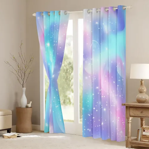 Miniatura 3 de Erosebridal Cortinas opacas de teñido anudado, cortinas de oscurecimiento de galaxia, tratamiento de ventana de nebulosa, 38 x 45 pulgadas, 2