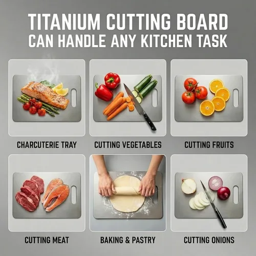 Miniatura 6 de Tabla de cortar de titanio – Tablas de cortar de titanio 100% puro, grado alimenticio, superficie antideslizante, apta para lavavajillas, elegante