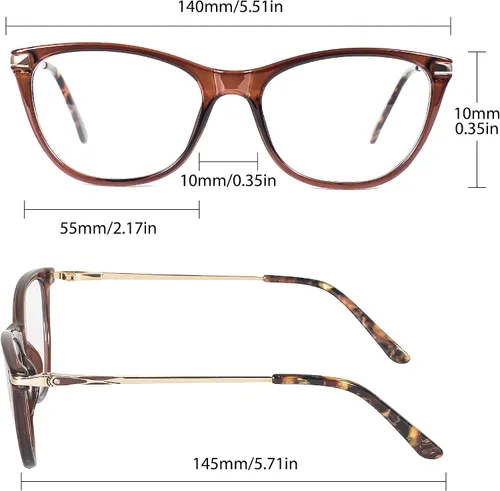 Miniatura 8 de Gafas de lectura con bloqueo de luz azul, gafas de lectura de ojo de gato, gafas de lectura ultraligeras para mujeres BHX8012 Marrón
