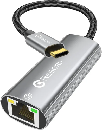 Reborn Adaptador USB C a Ethernet, tipo C (Thunderbolt 3/4) a RJ45 Gigabit Ethernet LAN adaptador de red compatible con iPhone 15 Pro/Max, MacBook
