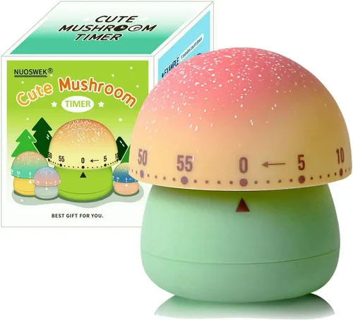 Miniatura 10 de Temporizador mecánico de cocina, lindo temporizador de hongos para niños, temporizador manual de cuenta regresiva de 60 minutos para aula, hogar