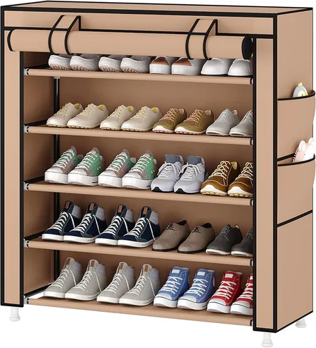 Miniatura 12 de Laiensia Organizador vertical para zapatos de 5 niveles, organizador de almacenamiento de zapatos que ahorra espacio, cubierta no tejida, estante