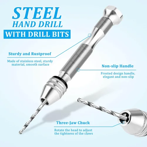 Miniatura 3 de Shynek Juego de broca manual con tornillo de banco, taladro manual con 600 ganchos pequeños de ojo de tornillo y 10 brocas de diferentes tamaños 6