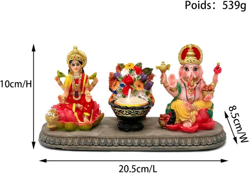 Miniatura 4 de BangBangDa Lakshmi - Estatua de Ganesha con Diya – 4.1 pulgadas de alto, diosa hindú de Polystone Laxmi e ídolo Ganesa para Diwali/Año