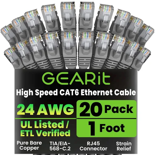 Miniatura 92 de Paquete de Cable Ethernet Cat 6 GEARit - Pack de 10 cables de conexión Ethernet Cat6 de 15 pies Cable de conexión de red RJ45, conectores dorados