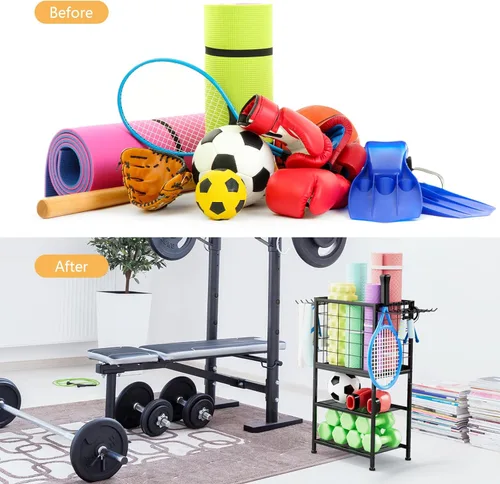 Miniatura 4 de Estante de Mancuernas para Hogar, Estante de Peso para Gimnasio en Casa, Estante de Almacenamiento para Esterilla de Yoga, Organizador de Equipo