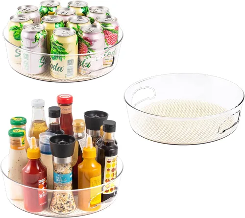 Miniatura 10 de Paquete de 2 organizadores de gabinete Lazy Susan con asa de 12 pulgadas, tocadiscos giratorios transparentes Lazy Susan para despensa, fregadero