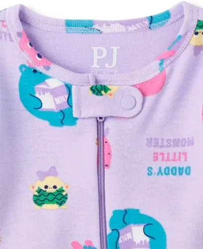 Miniatura 2 de The Children's Place Pijama de una pieza de algodón ajustado para bebé niña Monster