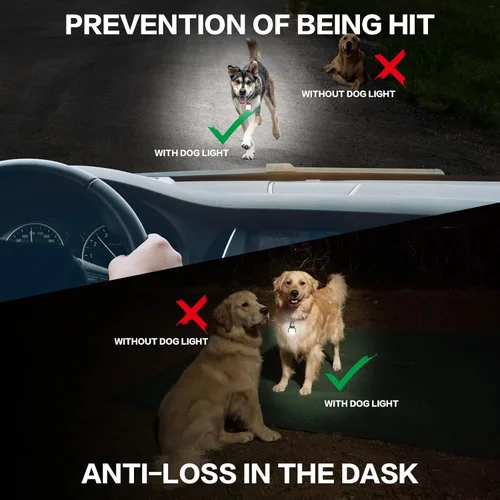 Miniatura 3 de Paquete de 2 luces para collar de perro, luces para perros para caminar por la noche, 4 modos, luz impermeable para perros con clip recargable