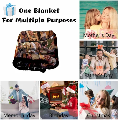 Miniatura 7 de Manta personalizada con texto fotográfico: manta personalizada de 9 imágenes, cumpleaños, aniversario, boda, Navidad, regalos para parejas, manta