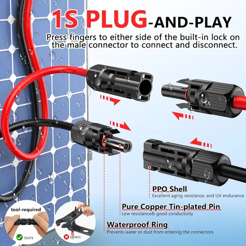 Miniatura 6 de Vansdon Cable de extensión de panel solar de 2 x 50 pies, cable solar de 10 AWG con conectores impermeables hembra y macho para RV, sistemas