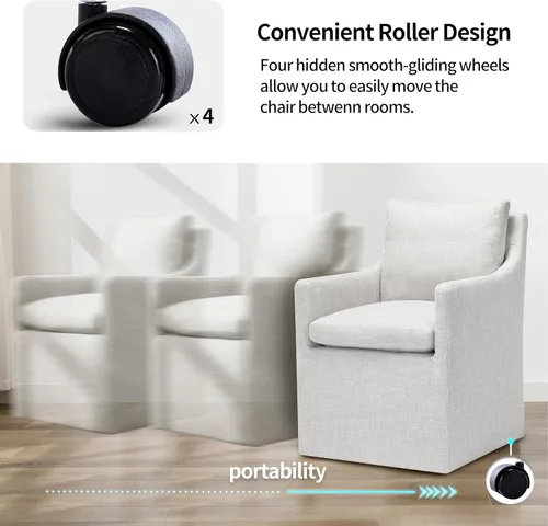 Miniatura 3 de DUHOME Silla de comedor tapizada, silla decorativa de lino para sala de estar, sofá individual con 4 ruedas, sillón tapizado para dormitorio