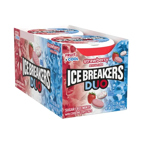 Miniatura 2 de ICE BREAKERS Duo Fruit Plus Cool Strawberry - Latas de mentas sin azúcar, 1.3 onzas (8 unidades)