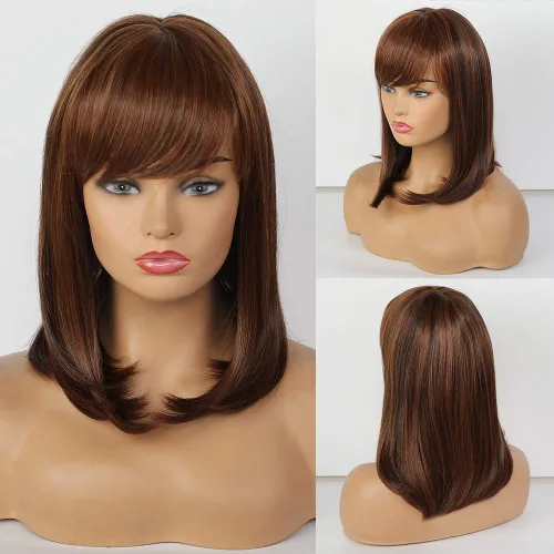 Miniatura 3 de Peluca de cabello humano real mezclado, largo medio, por Asifen, 33