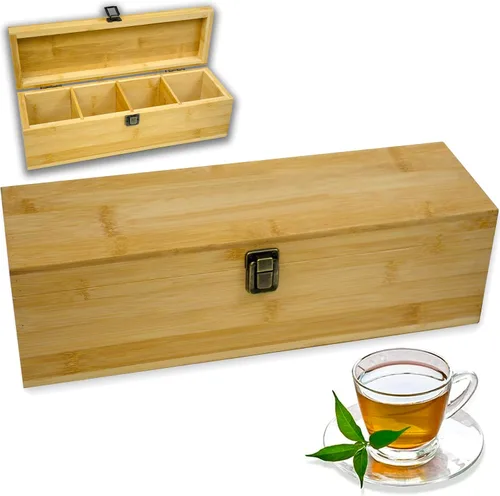 Caja Organizadora de Té de Bambú Libre de Químicos Ecológica Grande, Alta, Compartimentos Ajustables Cofre de Almacenamiento de Madera Natural (4