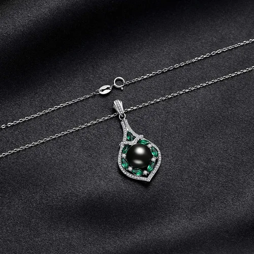 Miniatura 6 de VIKI LYNN Collar con colgante de perlas negras cultivadas de Tahití, 0.394-0.433 in, calidad AAA, plata esterlina CZ para mujer, Plata esterlina