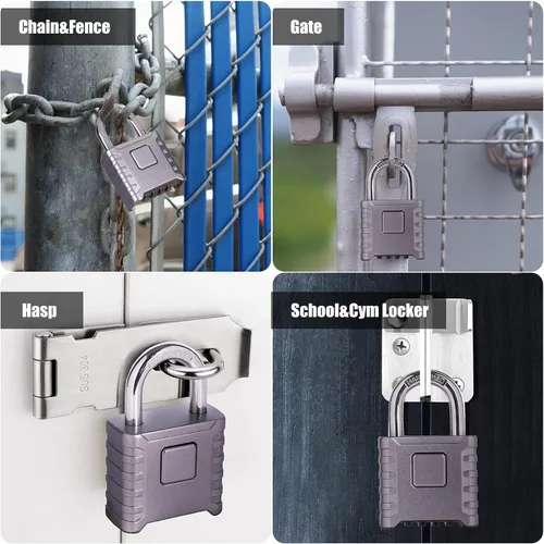 Miniatura 7 de 1 cerradura de combinación de 4 dígitos resistente, desbloqueo con un toque, función antierror, candado grande impermeable de alta seguridad