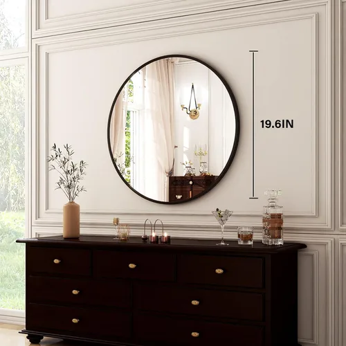 Miniatura 4 de HARRITPURE Espejo redondo de 19.6 pulgadas, espejo circular negro montado en la pared, espejo de tocador con marco de aleación de aluminio