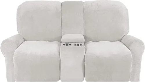 Miniatura 29 de Aedlcal Fundas para sofá reclinable, 10 piezas, fundas de sofá reclinable de felpa de terciopelo con consola central, con bolsillo lateral