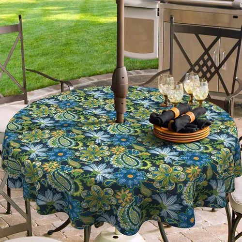 Miniatura 27 de Mantel redondo para exteriores e interiores con cremallera de agujero para paraguas, funda decorativa para mesa circular para jardín del hogar, 60