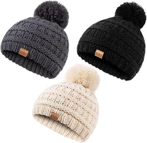 REDESS Baby Kids Winter Warm Hats, Infant Toddler Children Pom Pom Beanie Knit Cap Girls Boys