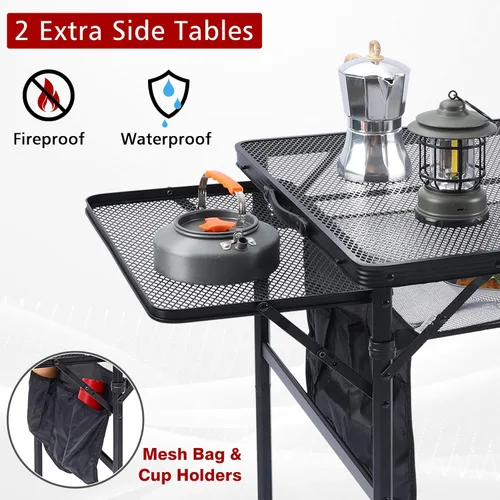 Miniatura 3 de JOUYEK Mesa plegable para parrilla, mesa de camping portátil de 3 x 2 pies con 2 paneles de alas, mesas de metal de altura ajustable con escritorio