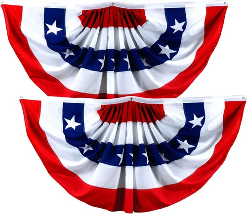 Miniatura 8 de G128 Paquete de 2: bandera de abanico plisada de Estados Unidos, 3 x 6 pies, banderas decorativas del 4 de julio impresas con cabecera de lona