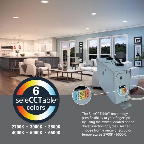 Miniatura 6 de HALO LCR - Luz empotrable LED sin lata de 4 pulgadas, 14 W, regulable, 1300 lúmenes, 6 CCT seleccionables 2700K-6500K, ubicación húmeda, lámpara