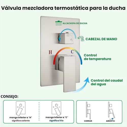 Miniatura 6 de gotonovo Sistema de ducha de lluvia para baño, juego de cabezal y mango de ducha de lluvia montado en la pared, conjunto completo combinado de latón