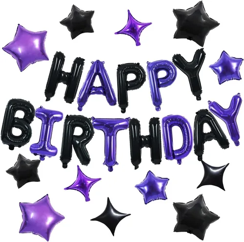 Miniatura 22 de TONIFUL Pancarta de Globos Negros de Feliz Cumpleaños de 16 Pulgadas con Letras de Papel de Aluminio Mylar, Cartel Banderín Reutilizable