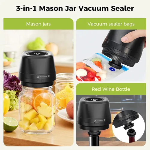 Miniatura 2 de Newise Sellador al Vacío Eléctrico Mejorado para Tarros Mason, Kit de Sellado al Vacío Automático 3 en 1 para Enlatar con Tapas Mason de Boca Ancha