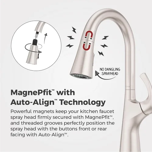 Miniatura 7 de Pfister Talega - Grifo de cocina con pulverizador extraíble, de un solo mango, arco alto, certificado NSF, acabado de acero inoxidable Spot Defense