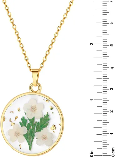Miniatura 101 de Forget-Me-Not and Queen Anne's Lace Pressed Wildflower Necklace Birth Month Real Flower Necklace Gold/Silver Pressed Flower Jewelry