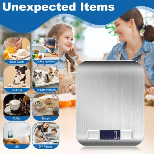 Miniatura 7 de Báscula digital de cocina con precisión de 0.04 oz, capacidad de 11 lb/22 libras y LCD retroiluminado, escala de tara de acero inoxidable