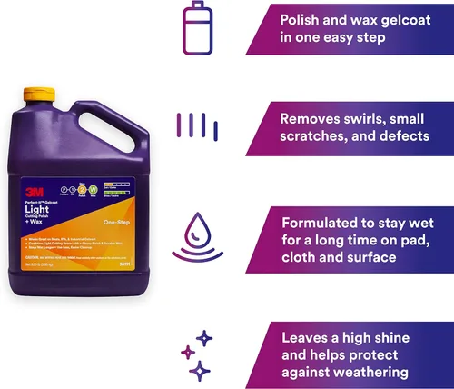 Miniatura 3 de 3M Perfect-It Gelcoat Pulimento de Corte Ligero + Cera, 36111, 1 galón, proceso de un solo paso, elimina arañazos y remolinos, removedor