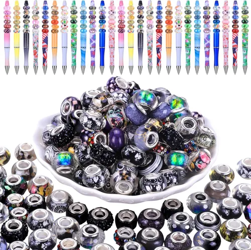 Miniatura 33 de Espaciador de agujeros grandes europeos con cuentas de hadas con diamantes de imitación para manualidades, pulseras y bisutería